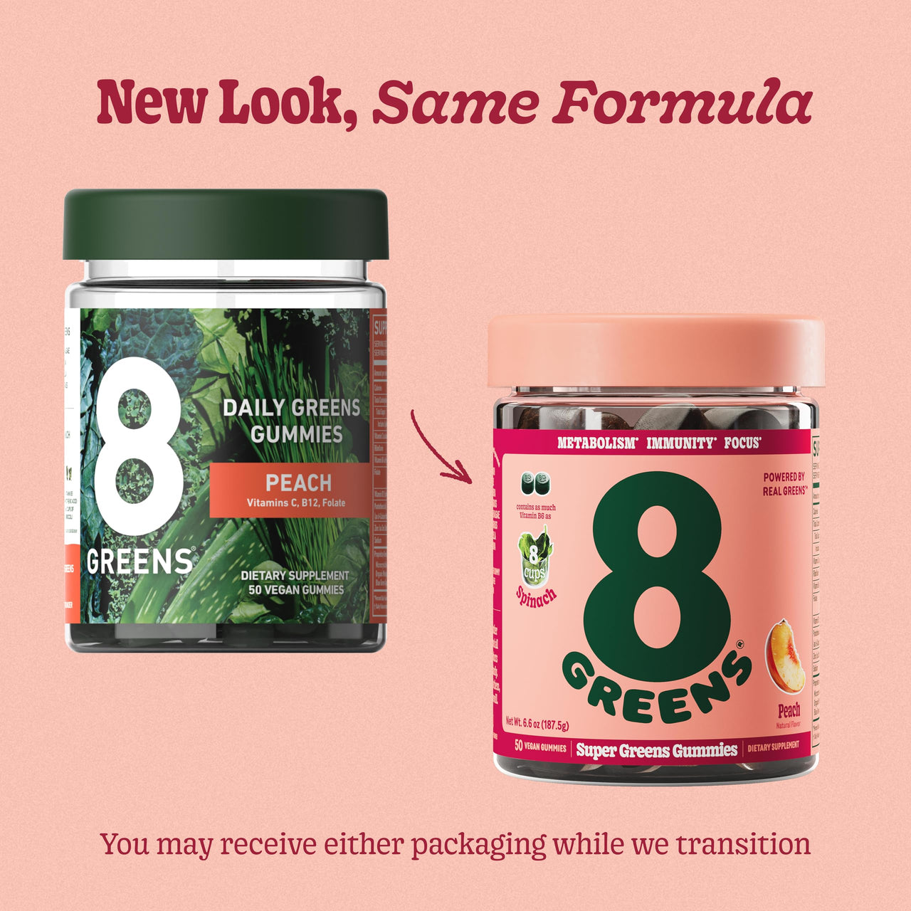 8Greens, Daily Greens Peach Gummies, 50 Count