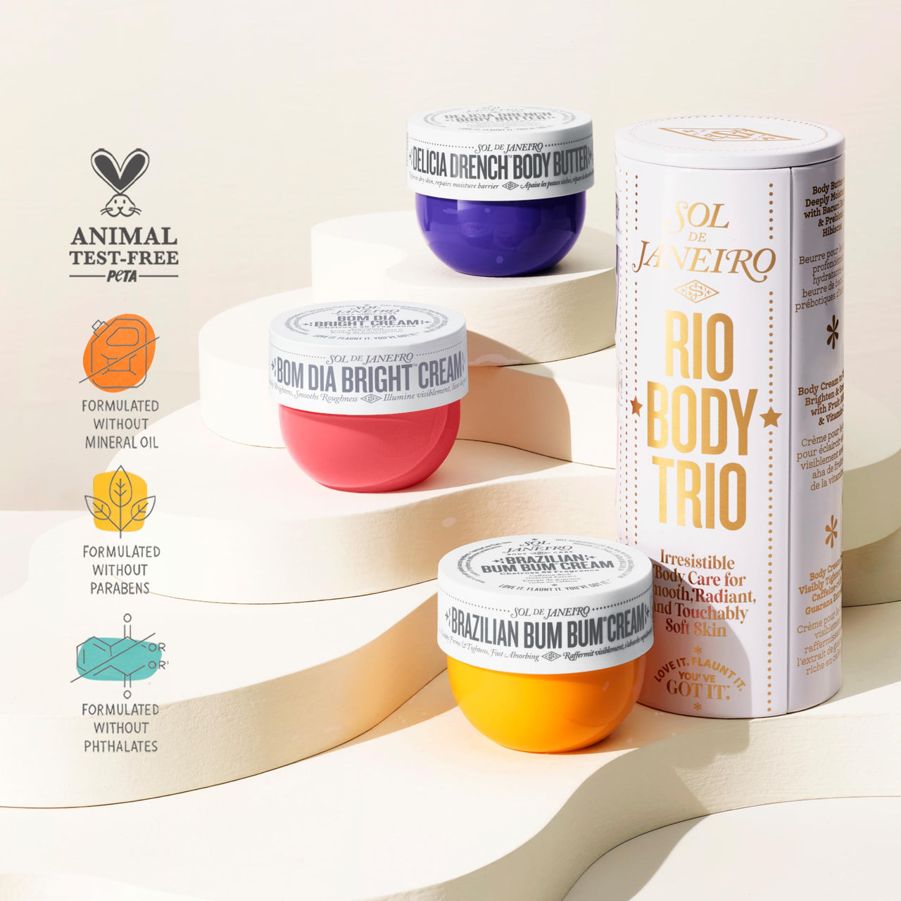 SOL DE JANEIRO Rio Trio Mini Vanilla Body Cream Discovery Set - Brazilian Bum Bum Cream, Delicia Drench Body Butter, Bom Dia Bright 50 ml - Amazon Exclusive Trial Set ($48 value)