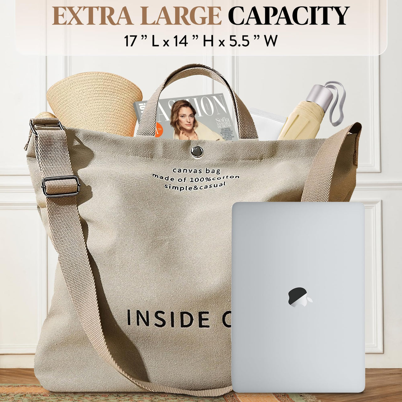Large Tote Bag for Women, Canvas Bag Women Gift, Fashion Crossbody 16oz Cotton Bag, Large Capacity Shoulder Bag