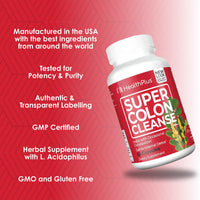 Thumbnail for Health Plus Super Colon Cleanse 30 Day Supply of Gentle Gut Cleanse Detox, Psyllium Husk, Probiotics for Constipation Relief & Digestive Support, 120 Capsules