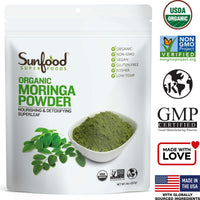 Thumbnail for Sunfood Moringa Powder, Organic. Use for hair loss, weight loss. Pure Single Ingredient Product. 8 oz Bag