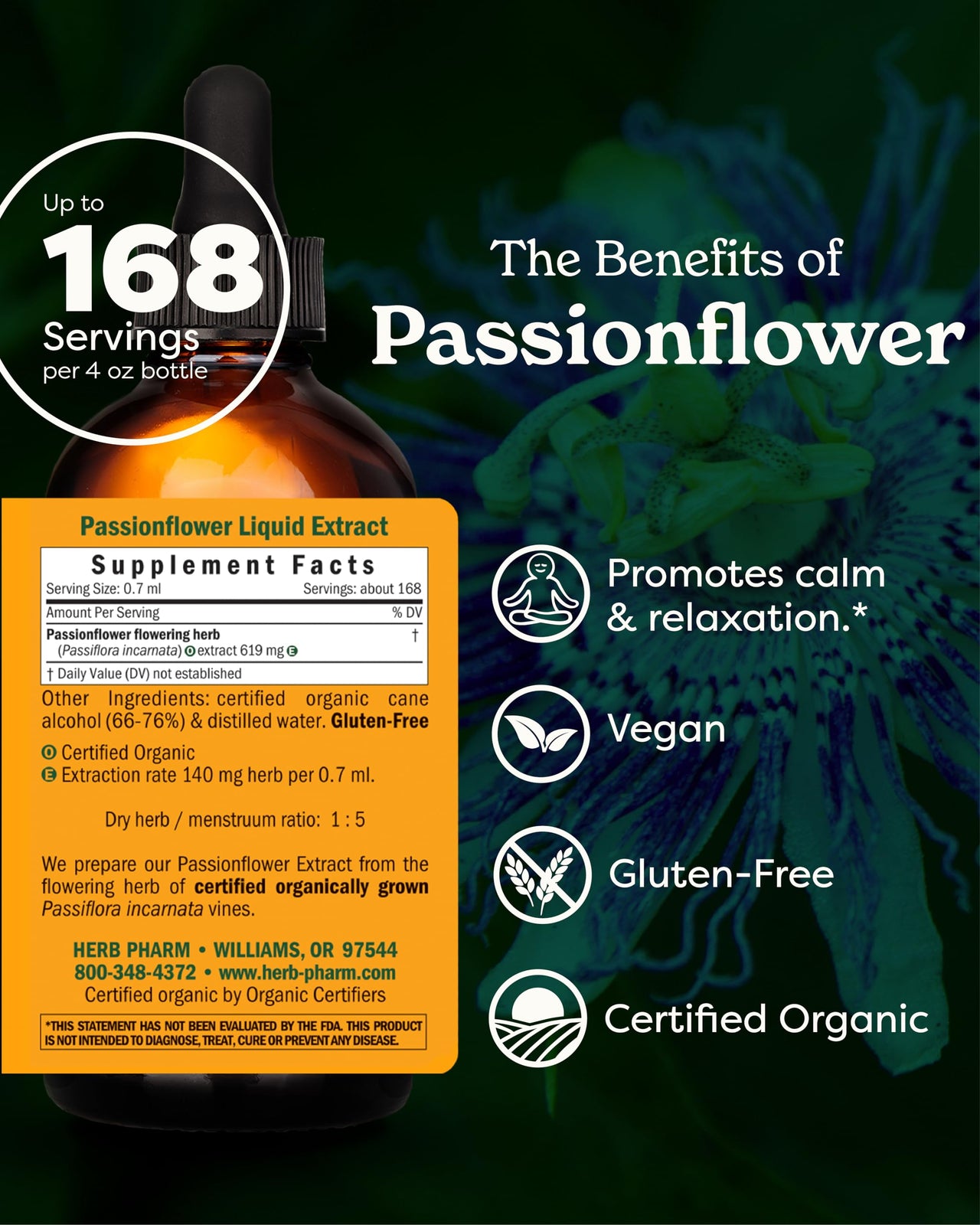 Herb Pharm Certified Organic Passionflower Liquid Extract - 4 Fl Oz