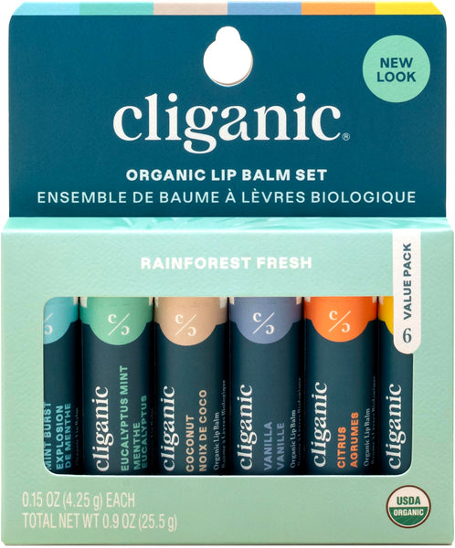 Cliganic Organic Lip Balm Set (6 Flavors) - 100% Natural Hydrating, Moisturizing for Dry Cracked Lips, for Men & Women