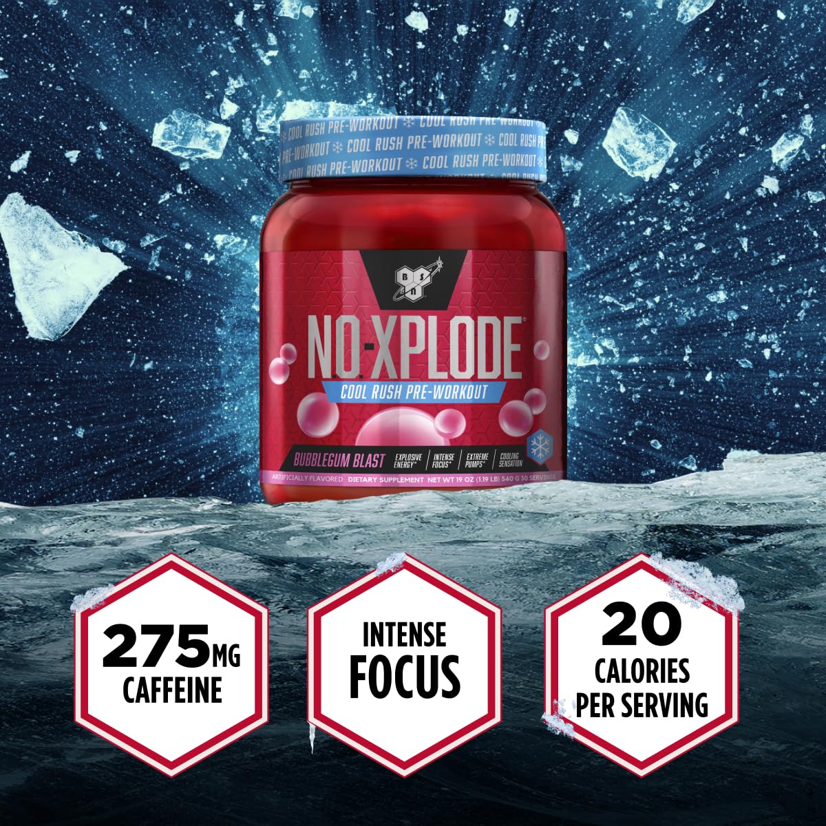 BSN N.O.-XPLODE Cool Rush Pre Workout Powder, Preworkout Energy Supplement for Men and Women with Creatine and Beta-Alanine, Bubblegum Blast, 30 Servings, 1.2 Pound (Packaging May Vary)