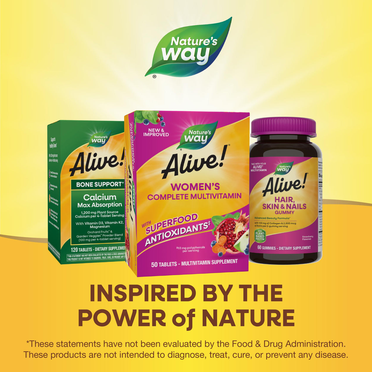 Nature's Way Alive! Women's Energy Multivitamin Tablets, Supports Cellular Energy*, Fruit and Veggie Powder Blend (100mg per Serving), 50 Tablets
