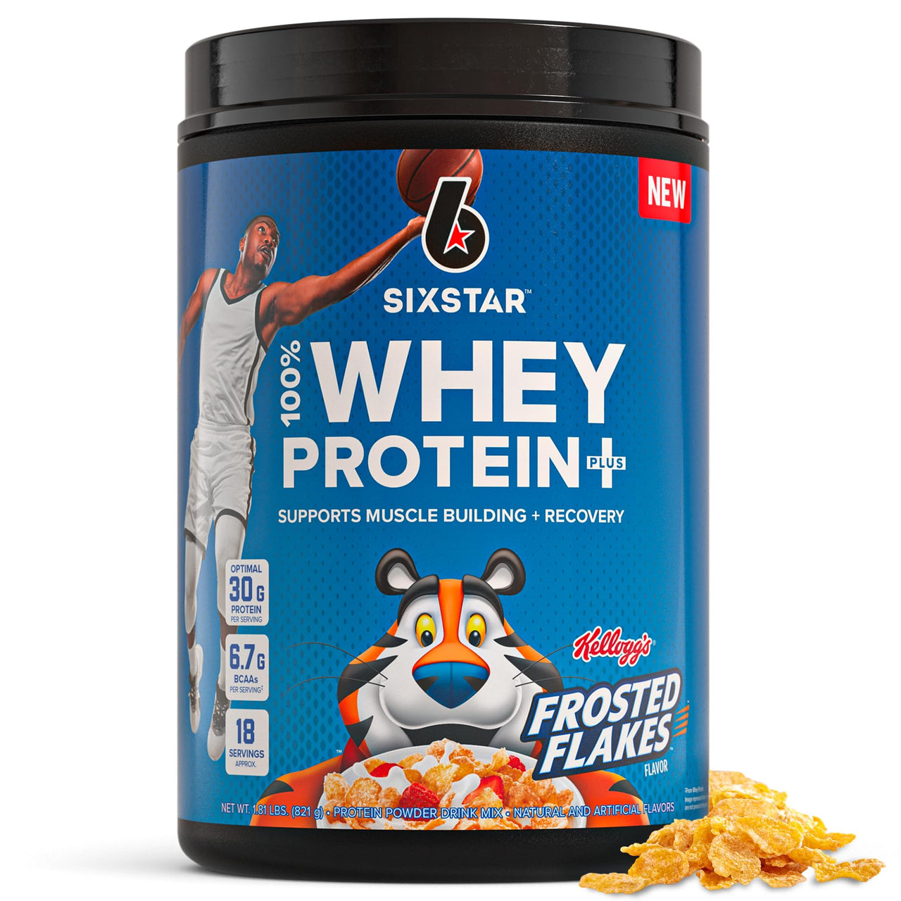 Six Star Whey Protein Powder Plus - Muscle Building & Recovery Formula with Whey Isolate Powder, BCAAs, 30g Protein, Immune Support - Post-Workout Supplement - Kellogg’s Frosted Flakes Flavor, 1.8 lbs