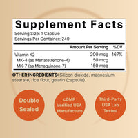 Thumbnail for NatureBell Vitamin K2-240 Capsules - 200mcg Double Strength MK-7 & MK-4 Complex - Heart, Bone & Immune Health Support* - Complete K Vitamins Formula