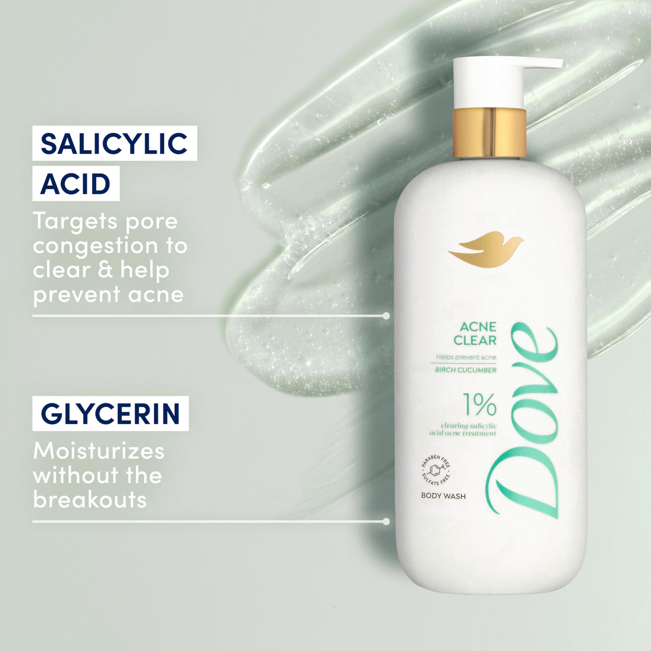 Dove Serum Body Wash Acne Clear for troubled skin with Salicylic Acid 18.5 Fl Oz