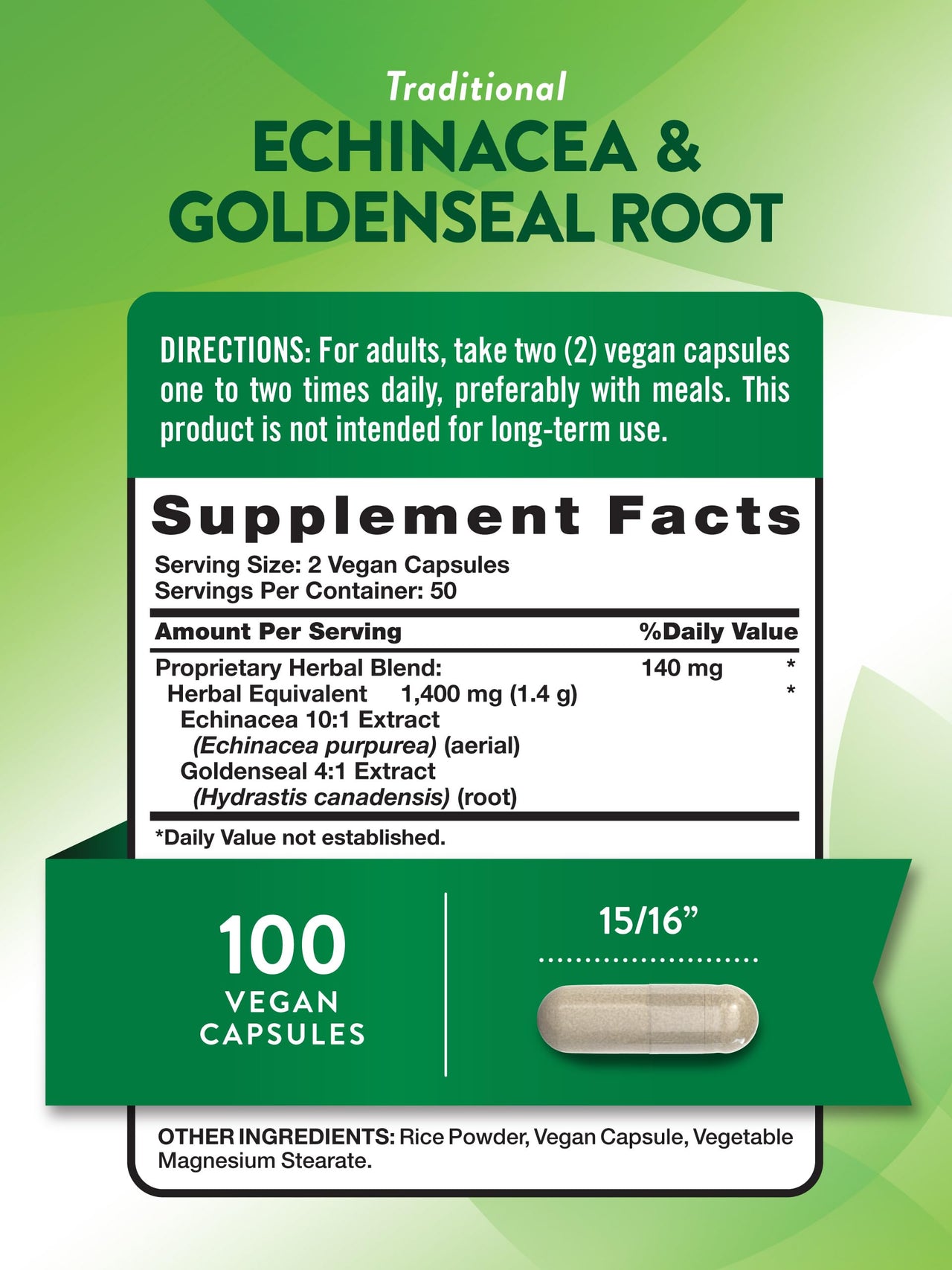 Nature's Truth Echinacea Goldenseal Capsules | 100 Count | Vegan, Non-GMO & Gluten Free Supplement | Herbal Support Complex