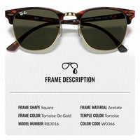 Thumbnail for Ray-Ban RB3016 Clubmaster Classic Square Shape Sunglasses With Eyewear Kit Bundle - High Bridge Fit - Ideal Formal and Casual Wear Square Sunglasses