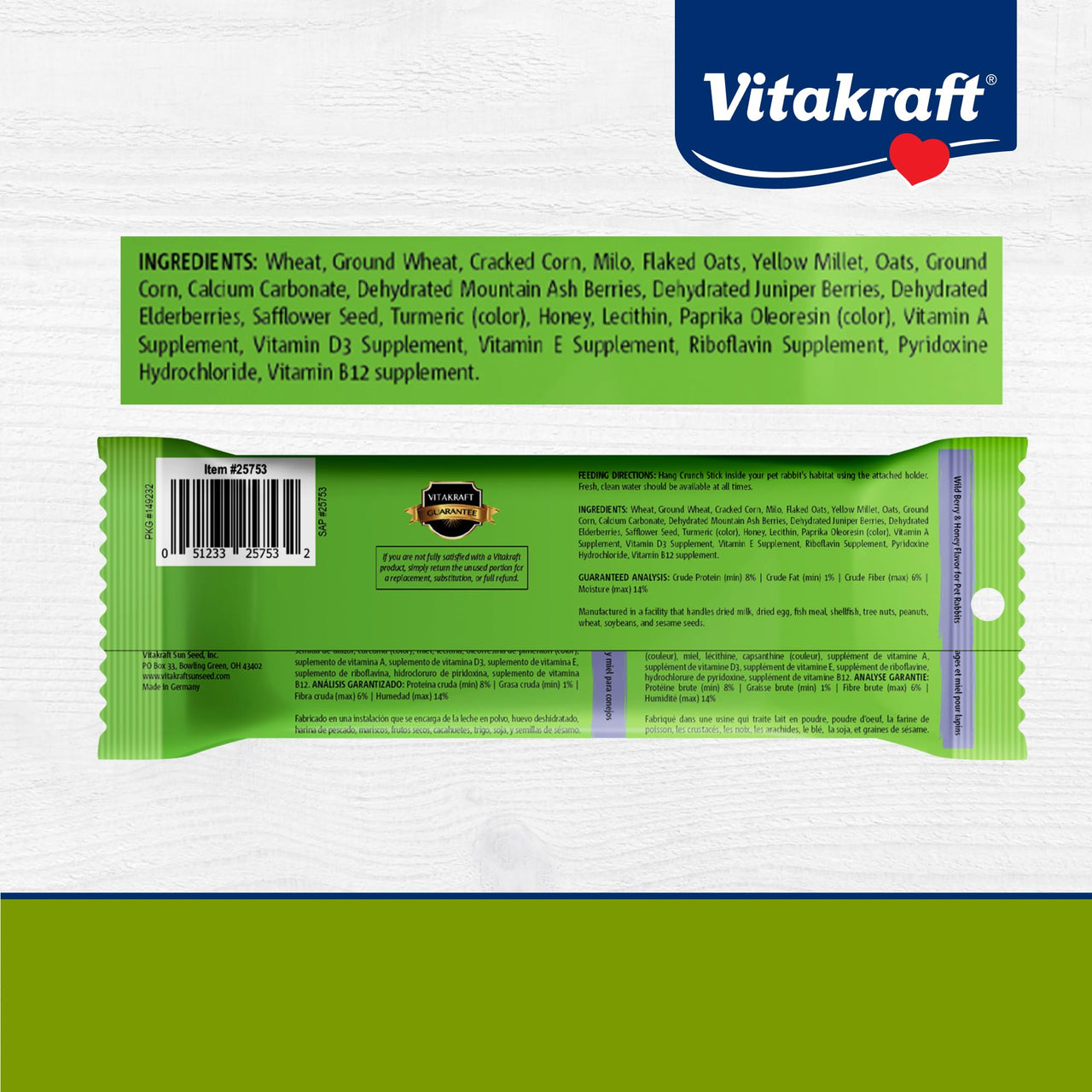 Vitakraft Crunch Sticks Rabbit Treat Wild Berry and Honey Flavor with Natural Grains and Honey Enriched with Essential Nutrients Baked on Wooden Stick to Encourage Chewing and Long Lasting Enjoyment