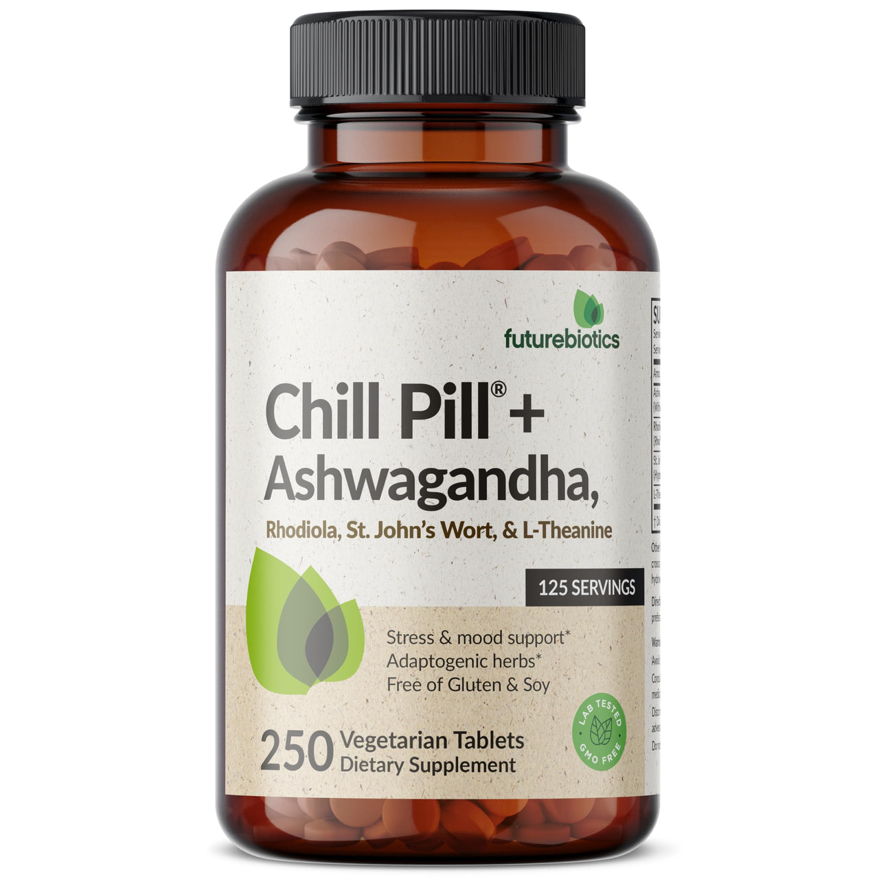 Futurebiotics Chill Pill + Ashwagandha, Rhodiola, St. John’s Wort, & L-Theanine - Non-GMO, 250 Vegetarian Tablets