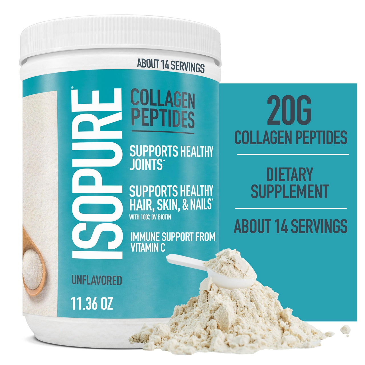 Bundle of Isopure Unflavored Whey Protein Isolate, 25g Protein, Zero Carb, 16 Servings, 1 Pound (Packaging May Vary) + Collagen Peptides Powder, 14 Servings, Unflavored, with Vitamin C, with Biotin