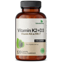 Thumbnail for Futurebiotics Vitamin K2 (MK7) with D3 Supplement - Non-GMO Formula - 5000 IU Vitamin D3 & 90 mcg Vitamin K2 MK-7, 120 Vegetarian Capsules
