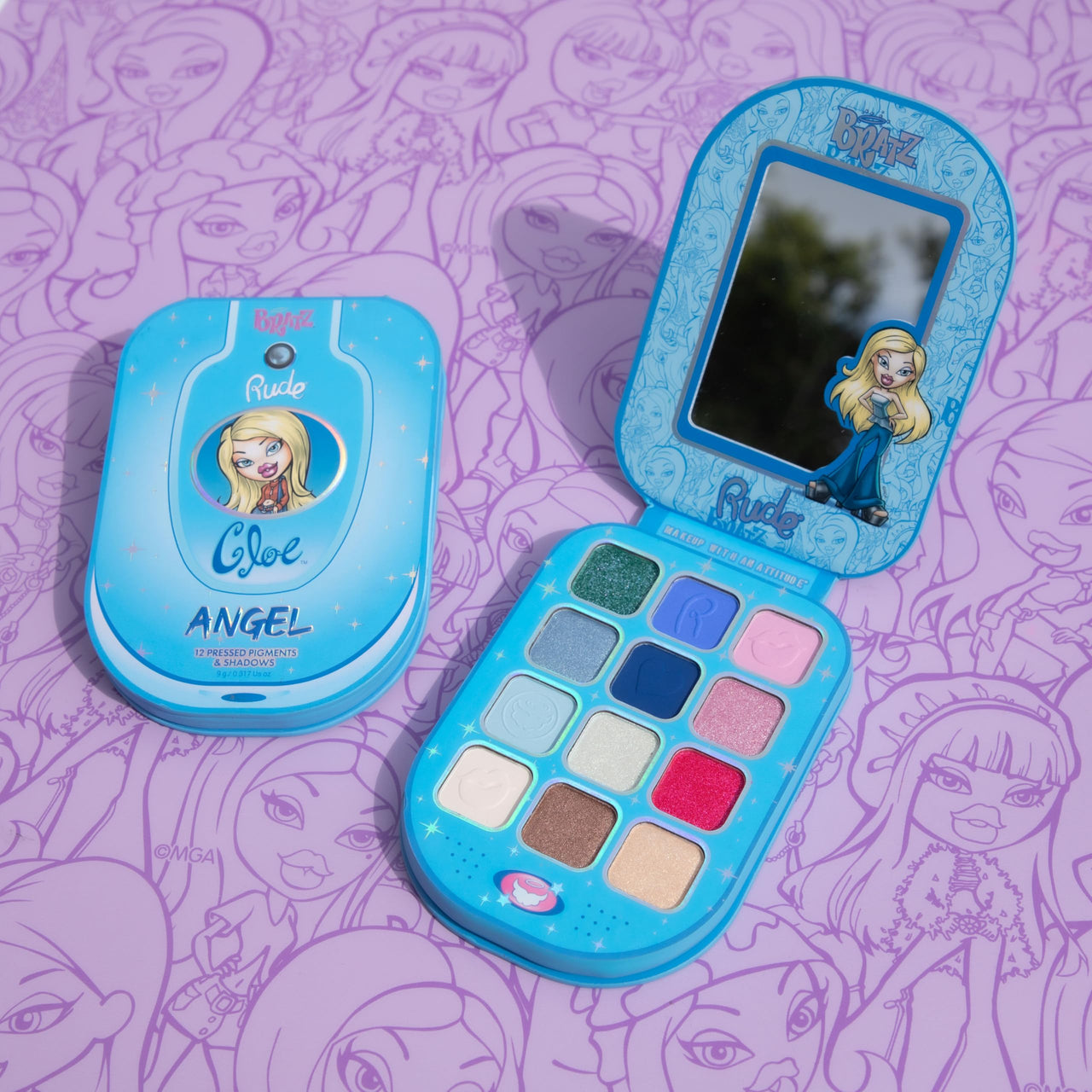 Rude Cosmetics Bratz Colorful Eyeshadow Palette for Women, Teen Girls - Mini Eye Shadow Make Up Palettes - Glitter, Matte, Metallic & Shimmer Eyeshadow for Eye Makeup - Angel