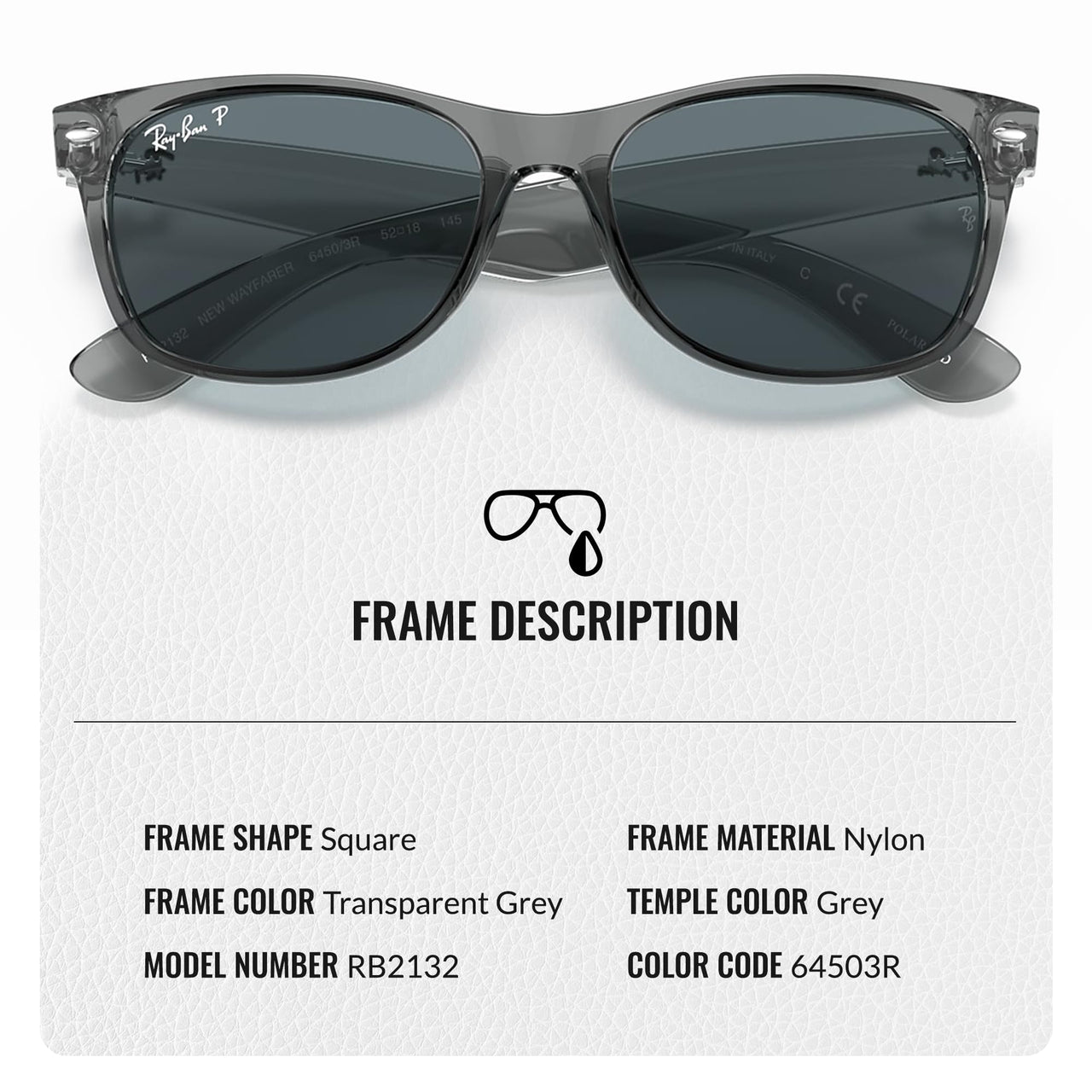 Ray-Ban RB2132 NEW WAYFARER Classic Polarized Square Shape Sunglasses With Eyewear Kit Bundle - High Bridge Fit - Casual Wear Square Sunglasses