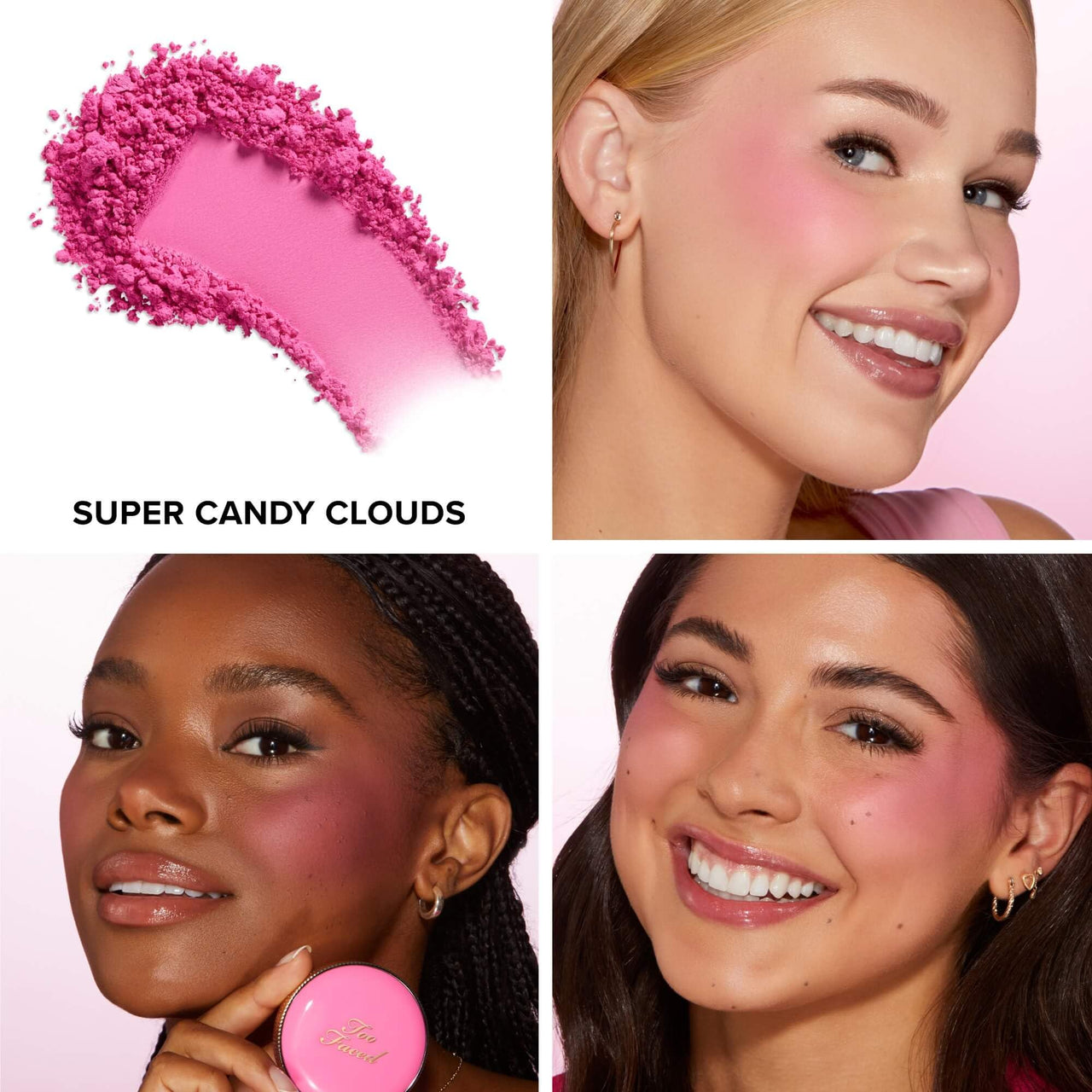 Too Faced Cloud Crush Blurring Blush | Velvety, Blendable, High Pigment Powder Blush for Cheeks, 0.17 Ounce, Super Candy Clouds