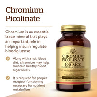 Thumbnail for Solgar Chromium Picolinate 200 mcg, 180 Vegetable Capsules - Supports Healthy Blood Sugar Metabolism - Non-GMO, Vegan, Gluten Free, Dairy Free, Kosher - 180 Servings