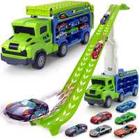 Thumbnail for BainGesk Truck Toys Car for 3, 4, 5, 6 Years Old Boys, Carrier Race Truck Toys, Foldable 2 Layer Transport Car Toys with 27 in Race Track and 6 Metal Cars, Birthday Gifts for Toddler Boys Girls