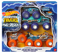Thumbnail for Hot Wheels Monster Trucks Multipack, 1:64 Scale Mega-Wrex & Tiger Shark Toy Trucks with Big Rigs in Matching Power Smashers Deco