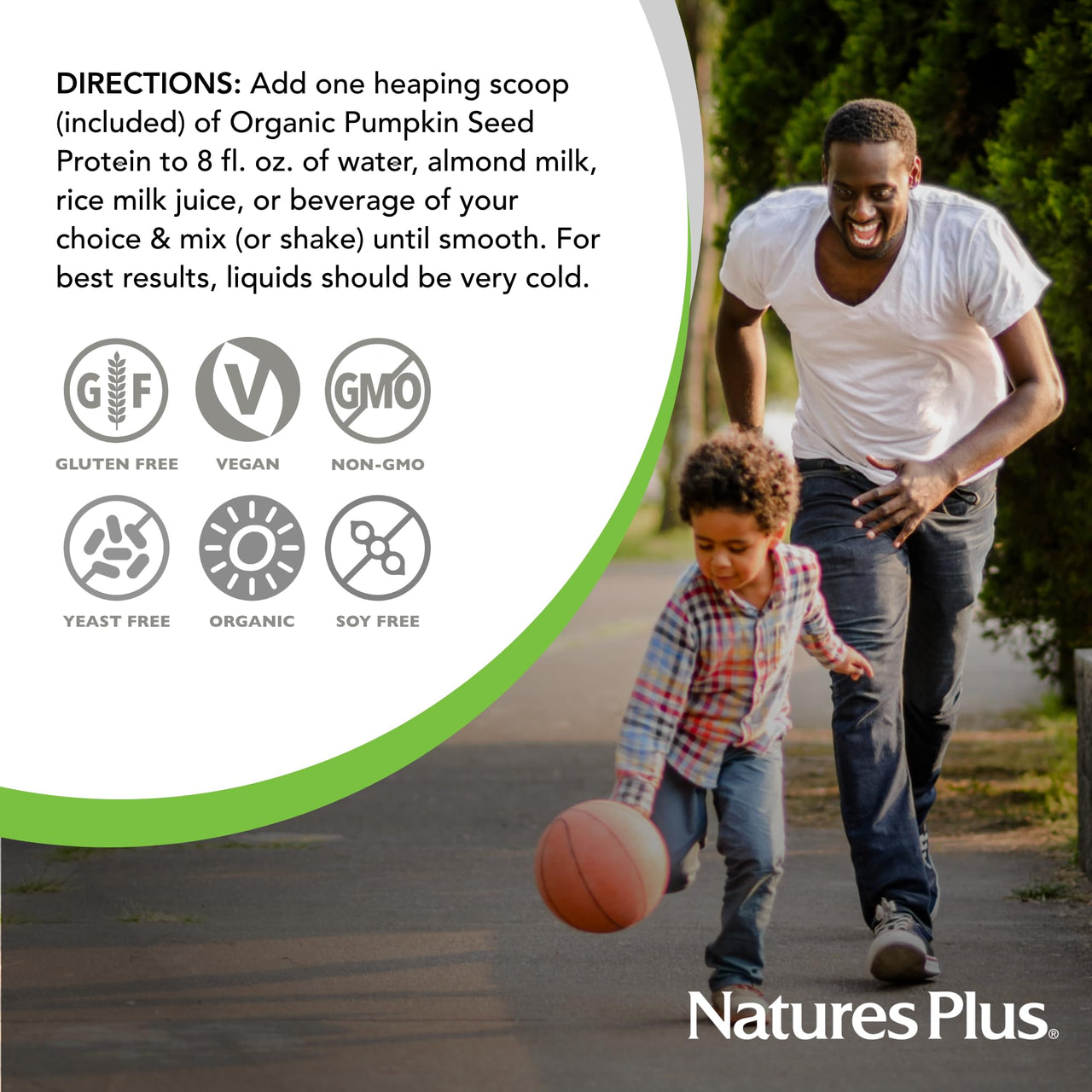 NaturesPlus Organic Pumpkin Seed Protein Powder - 1.1 lb - Plant-Based Drink - Supports Muscle Strength & Recovery - Non-GMO, Allergen Free, Gluten Free, Vegan - No Added Sugar - 15 Servings