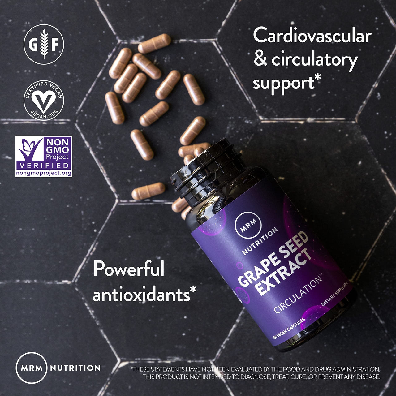MRM Nutrition Grape Seed Extract Supplement - for Women & Men, Proanthocyanidins for Healthy Antioxidant & Circulatory Support, Grapeseed Capsules, Vegan, Gluten‑Free, Non‑GMO - 100 Servings