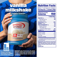 Thumbnail for Premier Protein Powder, Vanilla Milkshake, 30g Protein, 1g Sugar, 100% Whey Protein, Keto Friendly, No Soy, Gluten Free, 23.3 oz (17 Servings)