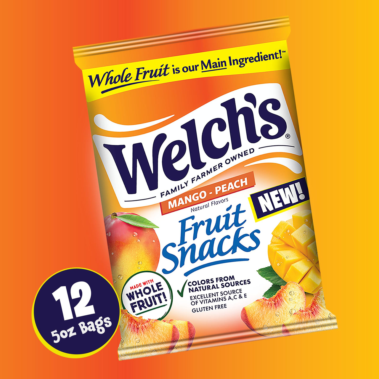 Welch's Fruit Snacks, Mango Peach Snack Box, Gluten Free, 5oz Snack Packs (Pack of 12)