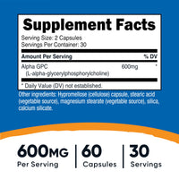 Thumbnail for Nutricost Alpha GPC 600mg, 120 Vegetarian Capsules - Non-GMO and Gluten Free, 300mg Per Capsule
