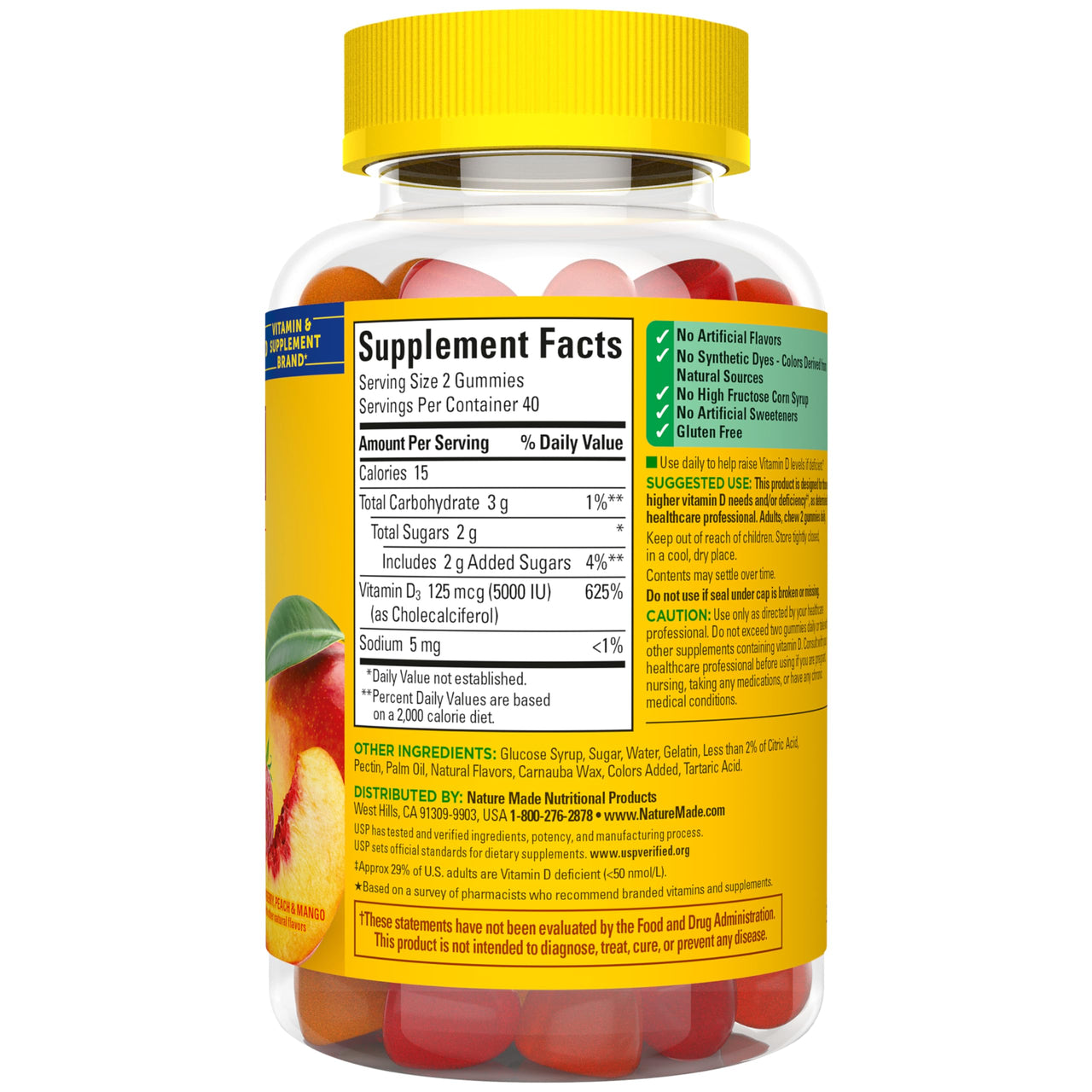 Nature Made Vitamin D3 5000 IU Per Serving Gummies Extra Strength, Bone and Immune Health Support, 80 Vitamin D Gummies for Adults, 40 Day Supply