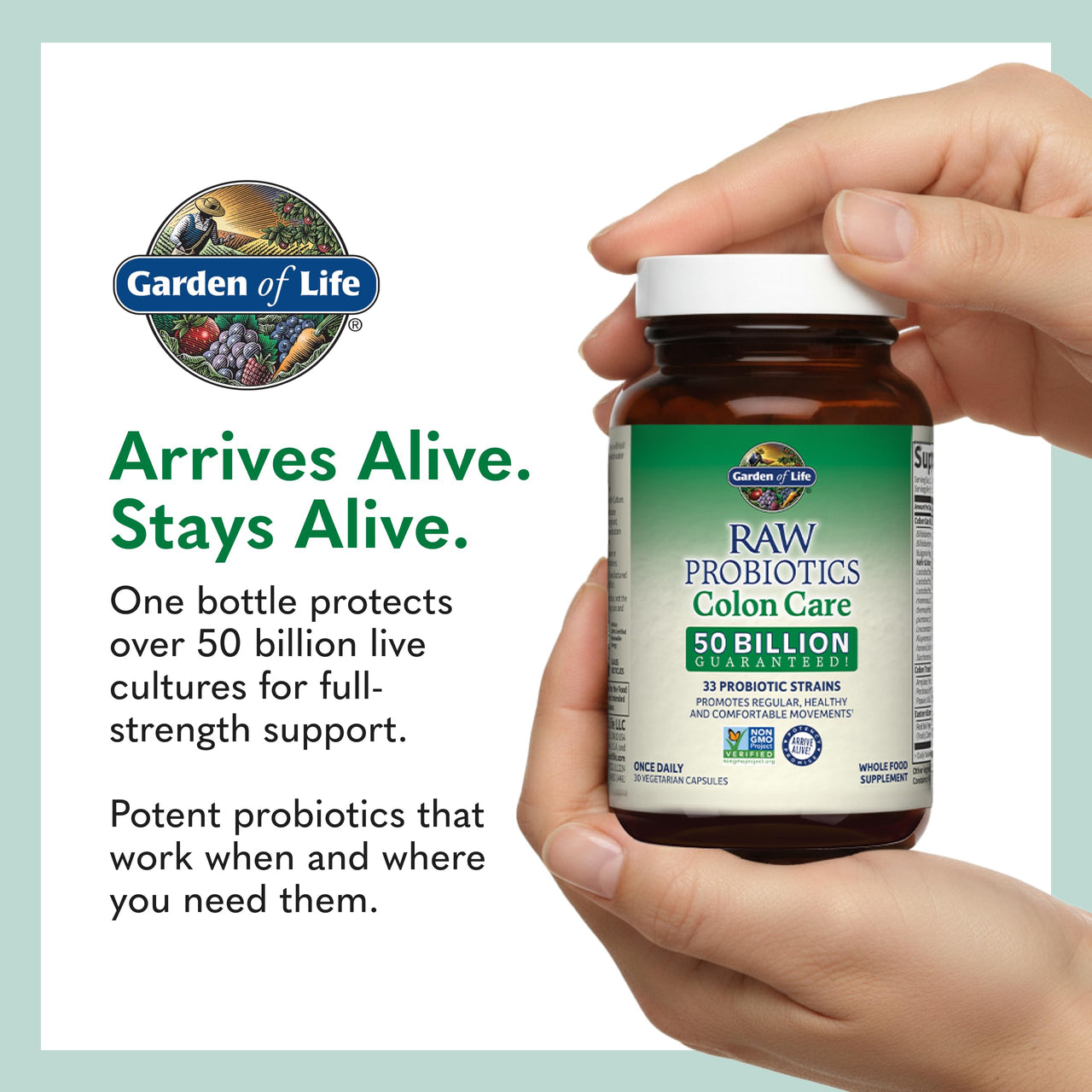 Garden of Life Raw Probiotics Colon Care - 50 Billion Live Cultures - Dietary Supplement to Support Regular, Comfortable Movements - 30 Vegetarian Capsules