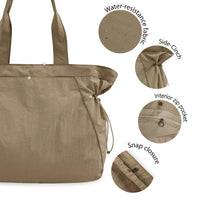 Thumbnail for ODODOS 18L Side-Cinch Shopper Bags Lightweight Shoulder Bag Tote Handbag for Shopping Workout Beach Travel, Brown