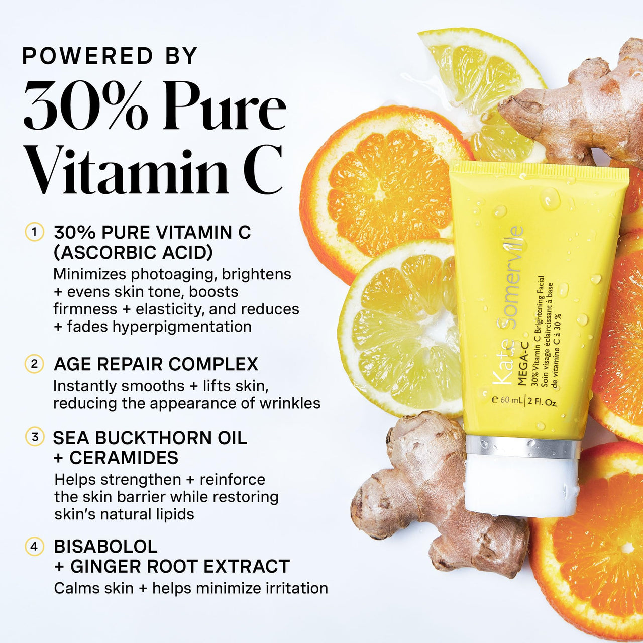 Kate Somerville Mega-C 30% Vitamin C Brightening Facial - Powerhouse Clinic-Grade Brightening Mask, 2 Fl Oz