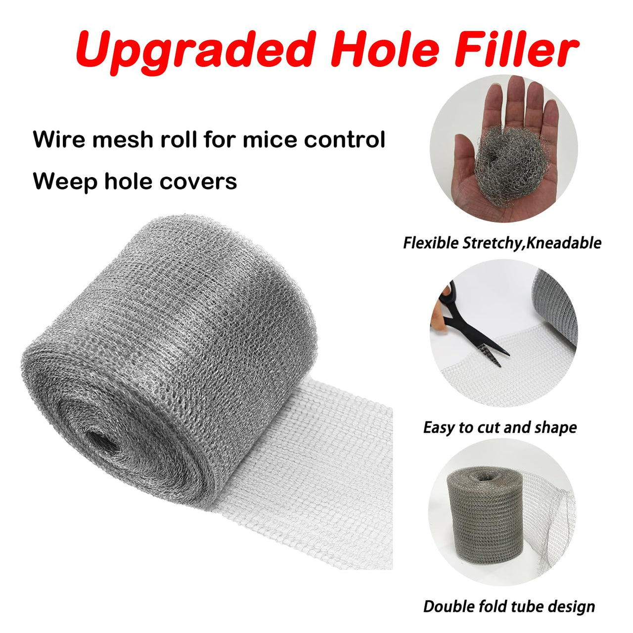 Wire Mesh for Mice Control 5 in X 30Ft,Hole Fill Fabric, Weep Holes Covers, Upgraded Stainless Steel Wire Mesh Roll, Flexible Stretchy Mesh Fabric for Garden House and DIY, Rodent Barrier