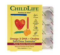 Thumbnail for CHILDLIFE ESSENTIALS Omega-3 DHA + Choline SoftChew Gummies for Kids - Omega 3 & DHA Gummies with Choline, Fish Oil for Babies, Toddlers & Children - Natural Passion Fruit, 27 Tablets