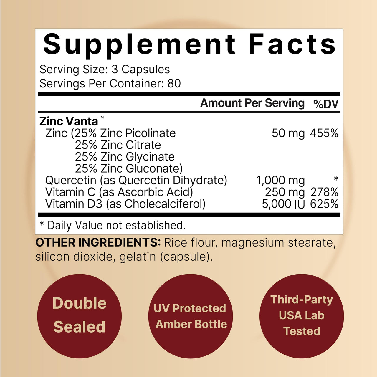 NatureBell Zinc Quercetin with Vitamin C & D3, 240 Capsules | Quercetin 1,000mg + Zinc 50mg + Vitamin C 250mg + Vitamin D3 5,000 IU | 4-in-1 Advanced Immune & Lung Support | ZincVanta Formula