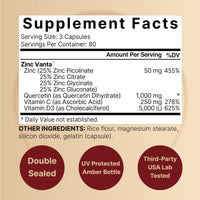 Thumbnail for NatureBell Zinc Quercetin with Vitamin C & D3, 240 Capsules | Quercetin 1,000mg + Zinc 50mg + Vitamin C 250mg + Vitamin D3 5,000 IU | 4-in-1 Advanced Immune & Lung Support | ZincVanta Formula