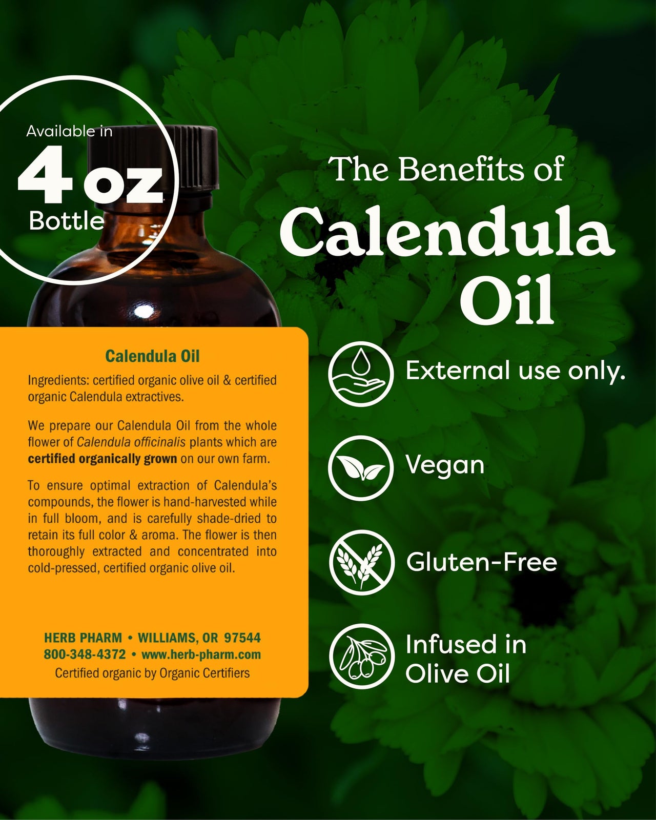 Herb Pharm Certified Organic Calendula Oil - 4 Ounce