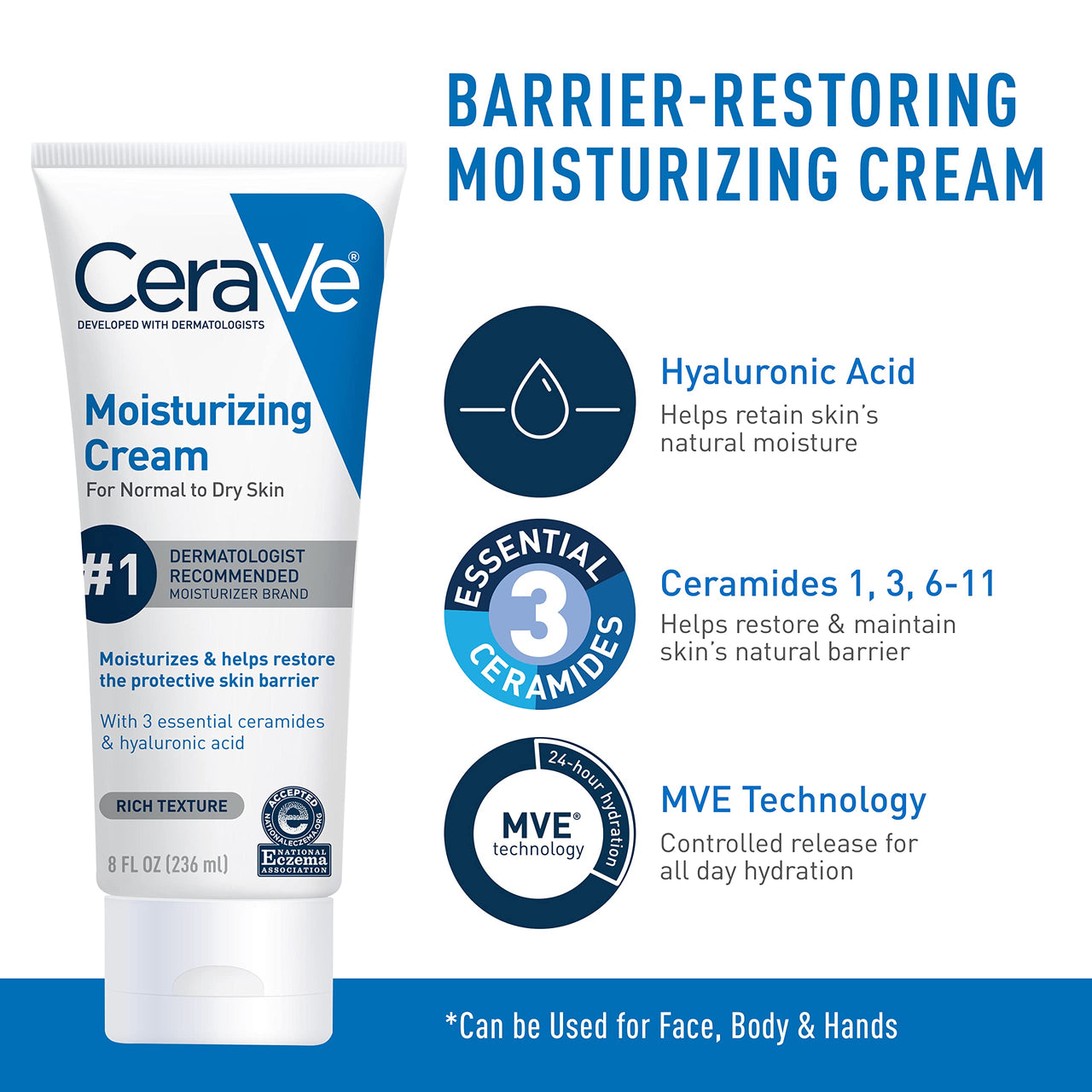 CeraVe Hydrating Skin Care Set, 8oz Moisturizing Cream & 8oz Hydrating Facial Cleanser, Ceramides + Hyaluronic Acid Moisturizer and Face Wash, Accepted by National Eczema Association