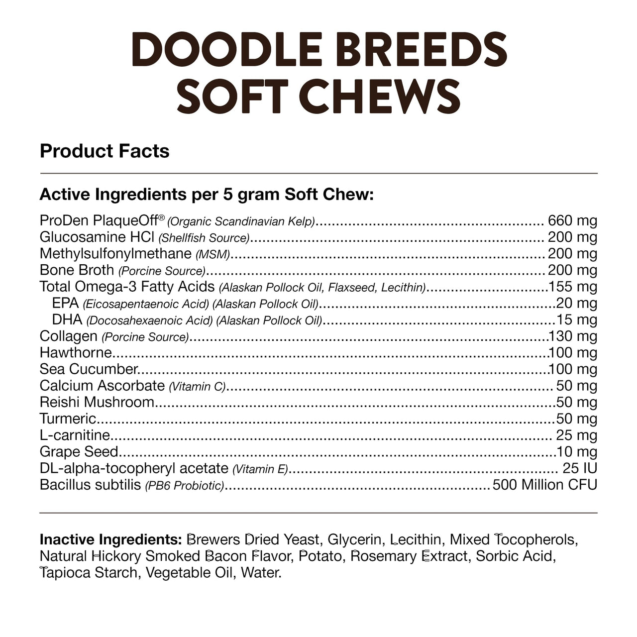 NaturVet Doodle Breeds Supplement- for Joint Support, Digestion, Skin, Coat Care- Dog Multivitamins with Minerals, Omega-3, PlaqueOff- Wheat-Free Vitamins for Dogs- Doodle Breeds- 50 Soft Chews