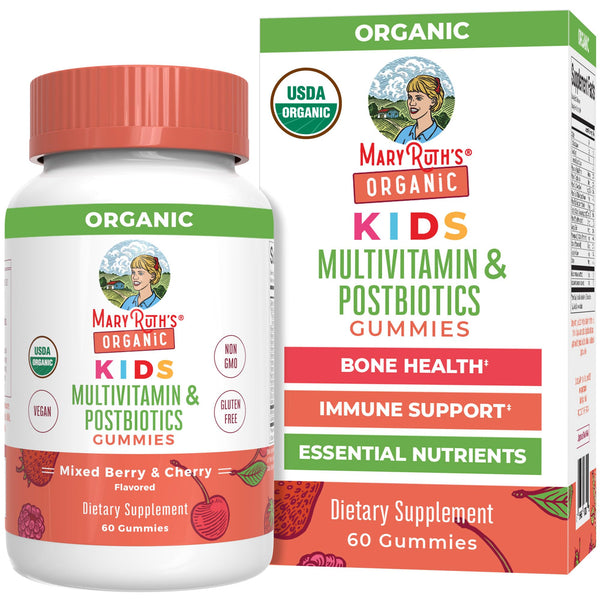 Kids Vitamins by MaryRuth's | USDA Organic | Multivitamin Gummies + Postbiotics for Ages 4+ | Multivitamin for Kids with Lactobacillus Rhamnosus | Children’s Vitamins | Vegan | Non-GMO | 60 Count