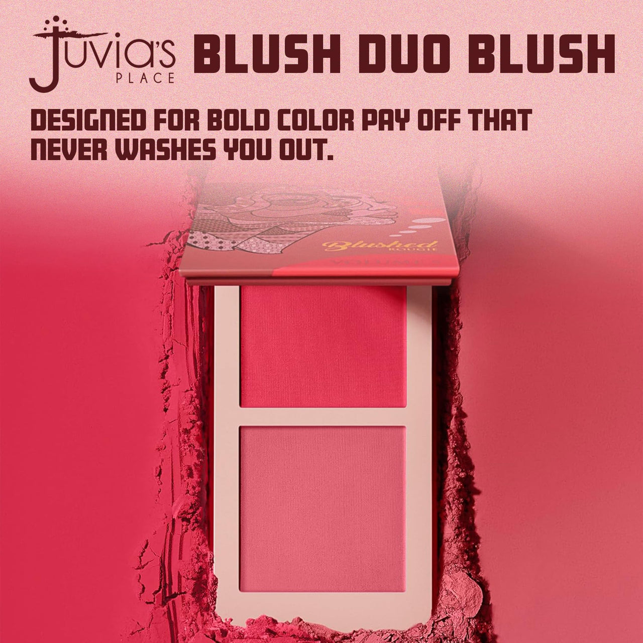 Juvia's Place Blushed Duo Blush Volume5 - Two Tone Pigmented Buildable Pressed Mineral Powder - Rosy Natural Cheeks Matte Fresh Finish for All Skin Color