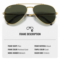 Thumbnail for Ray-Ban RB3625 NEW AVIATOR Pilot Shaped Non-Polarized Sunglasses for Men & Women – Includes Official RAYBAN Eyewear Kit – Ideal Formal & Casual Wear Sunglasses – Green Lens