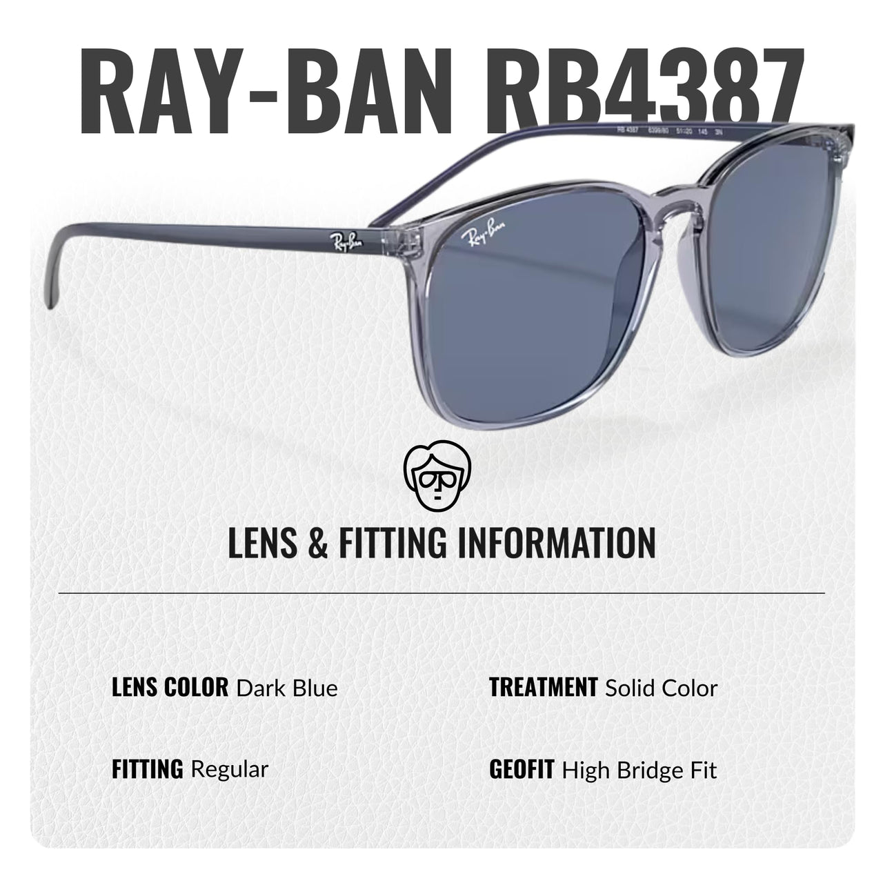 Ray-Ban RB4387 Square Shaped Non-Polarized Sunglasses for Men & Women – Includes Official RAYBAN Eyewear Kit – Ideal Formal & Casual Wear Sunglasses – Dark Blue Lens