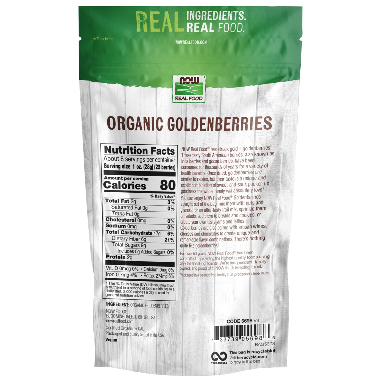 NOW Foods, Organic GoldenBerries, South American Superfruit with Fiber, Potassium, and Vitamin A, 8-Ounce (Packaging May Vary)