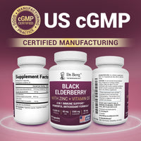 Thumbnail for Dr. Berg Black Elderberry Capsules (Advanced Immune Support*) with 15,000 IU Vitamin D, 60 mg of Zinc, & 90 mg of Camu Camu - (4-in-1) Sambucus Elderberry Immune Support Supplement - 90 Capsules