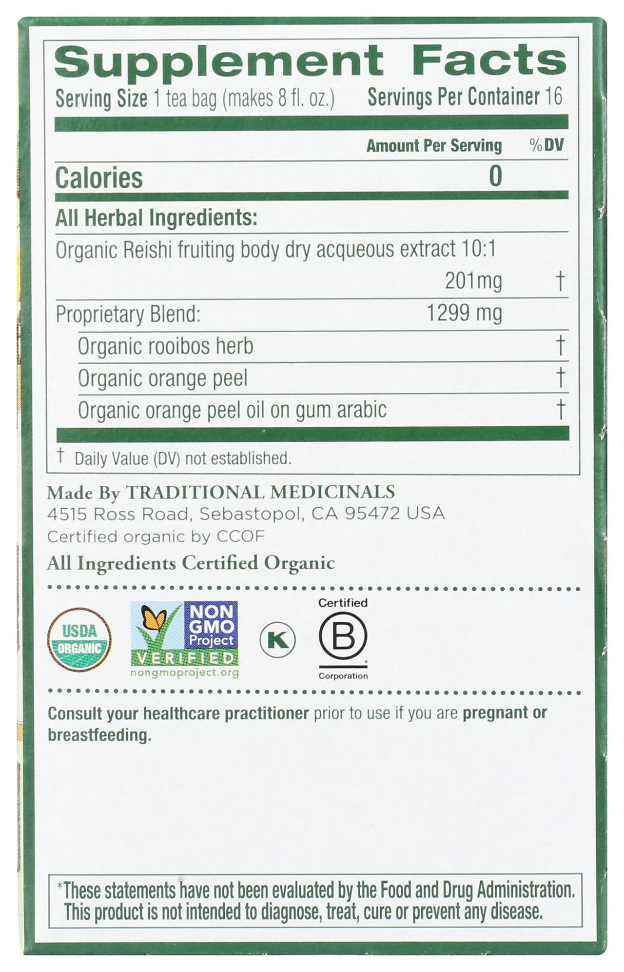 Traditional Medicinals, Organic Reishi Mushroom Tea, 16 Count