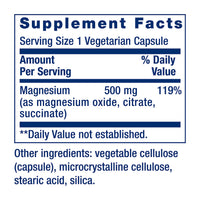 Thumbnail for Life Extension Magnesium Caps, 500 mg, Magnesium Oxide, Magnesium Citrate, Magnesium Succinate, Heart Health, Healthy Bones, Metabolism Support, 100 Vegetarian Capsules