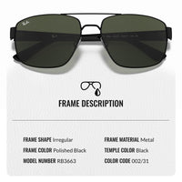 Thumbnail for Ray-Ban RB3663 Square Shape Sunglasses With Eyewear Kit Bundle - Adjustable Nose Pads - Ideal Formal and Casual Wear Square Sunglasses