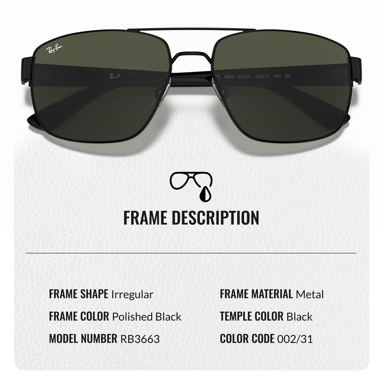 Ray-Ban RB3663 Square-Round Shaped Non-Polarized Sunglasses for Men – Includes Official RAYBAN Eyewear Kit – Ideal Formal & Casual Wear Sunglasses – G-15 Green Lens